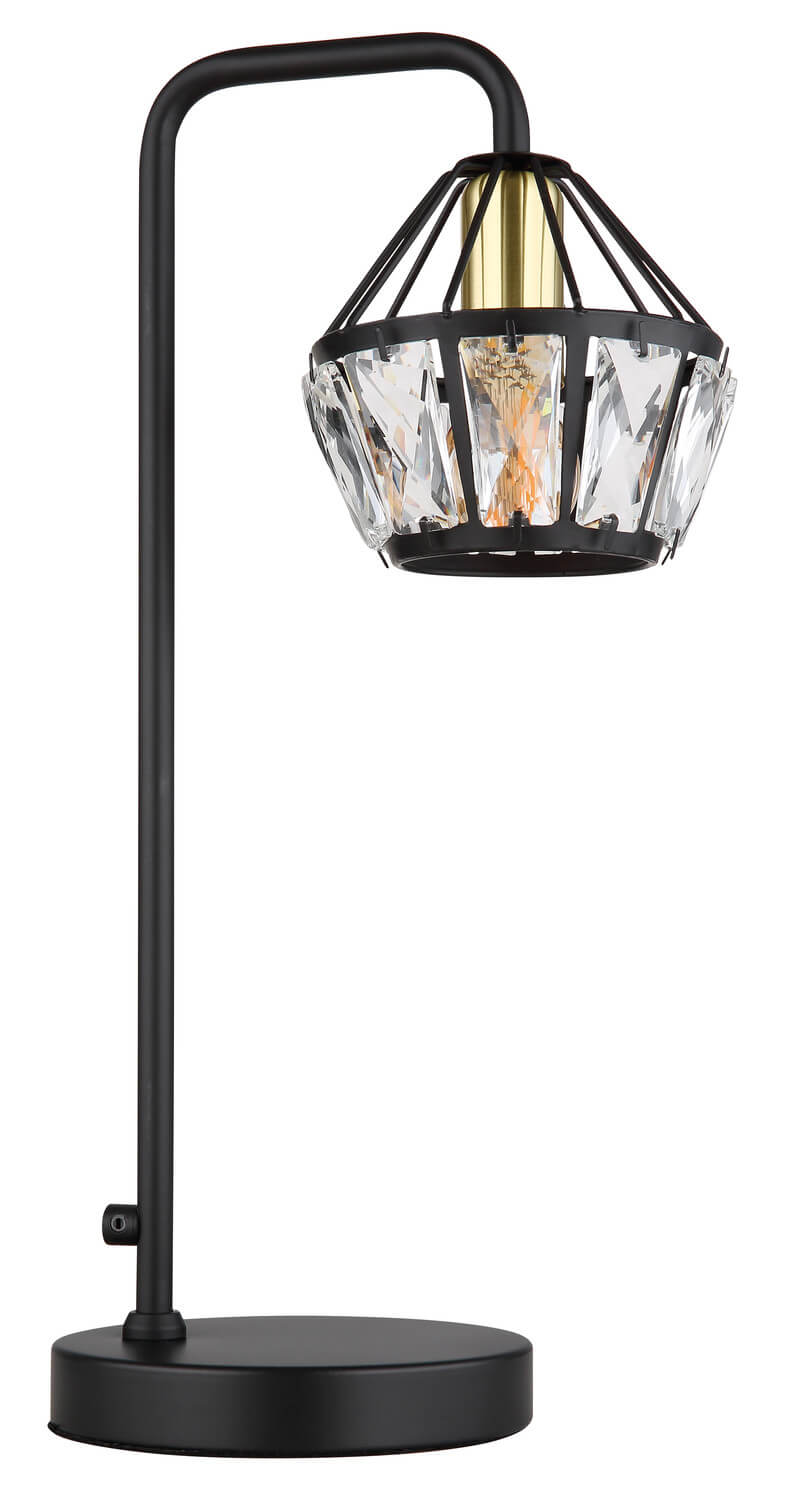 Profil du luminaire éteint, détaillant la tige verticale noire et le pied circulaire