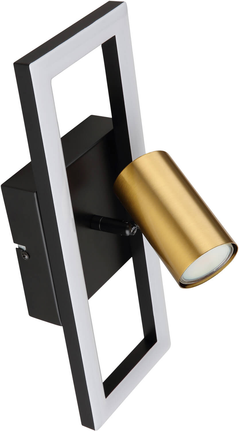 Détail de la finition noire mate et du réflecteur doré du spot orientable.