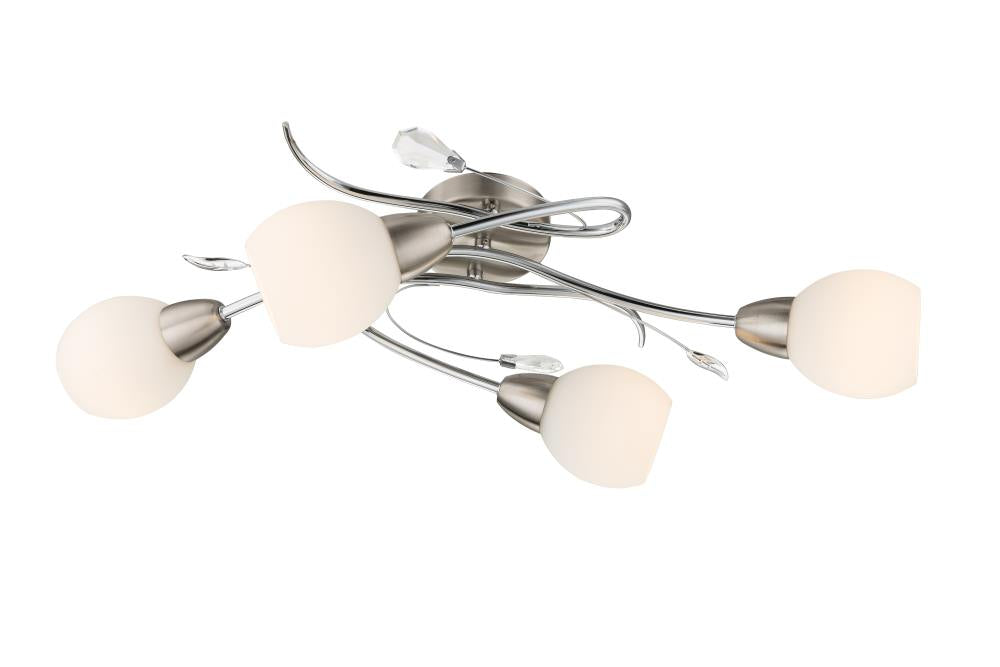 Plafonnier Lilly 4 lumières nickel satiné, verre
