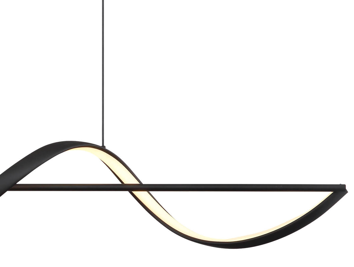 Détail rapproché de la finition noire mate et du ruban LED lumineux incurvé.