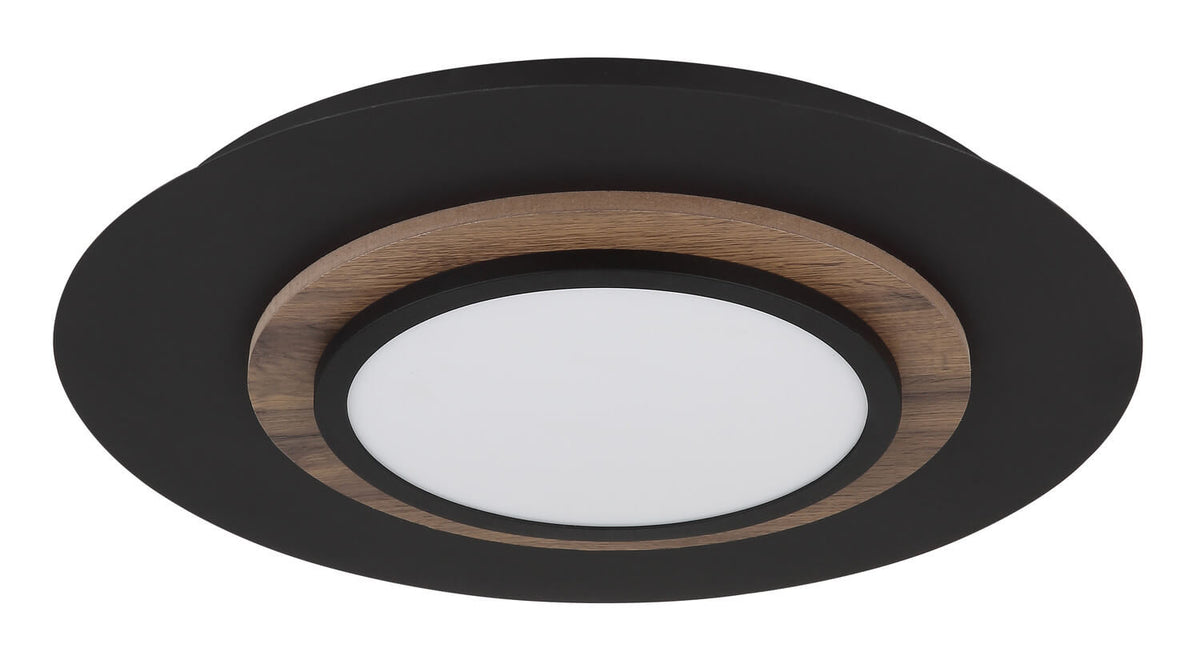 Plafonnier éteint sur fond blanc, diffuseur opalin blanc et finition noire mate