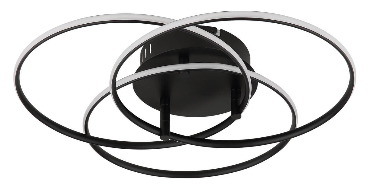Détail de la finition : ruban LED blanc allumé à l'intérieur des cercles noirs