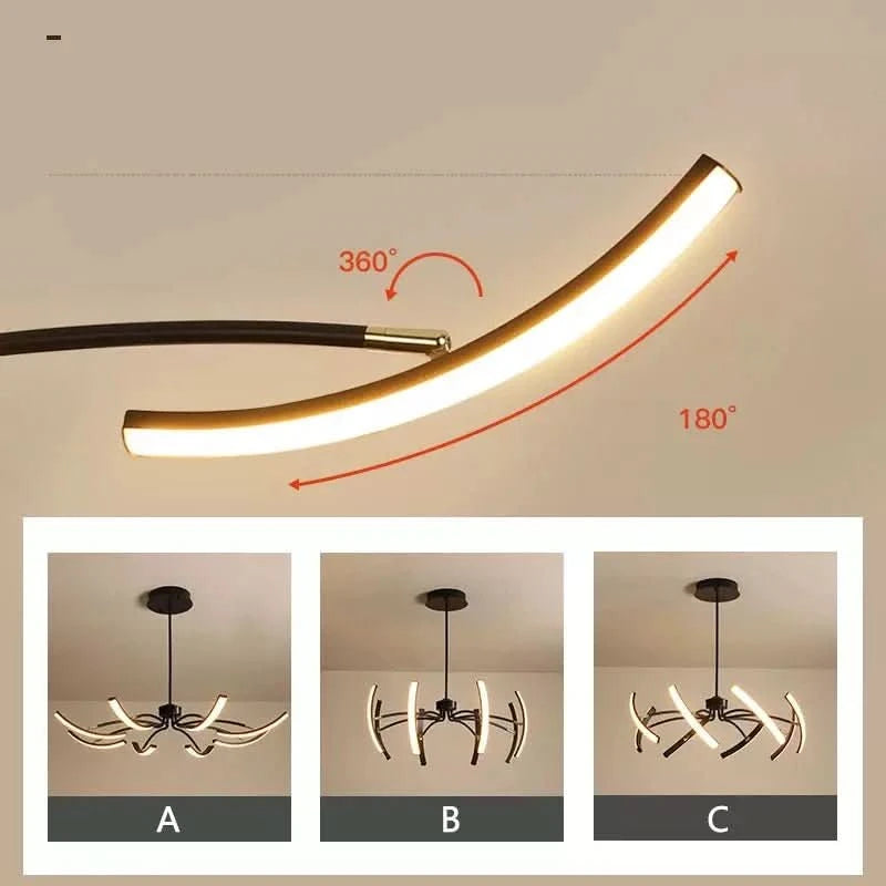 Schéma technique des réglages d'inclinaison des bras et trois configurations de forme.