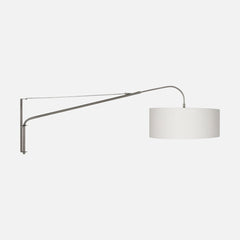 Große bogenförmige Wandleuchte aus Stahl, Lampenschirm aus weißem Leinen Ø50 cm für das Wohnzimmer | Classy