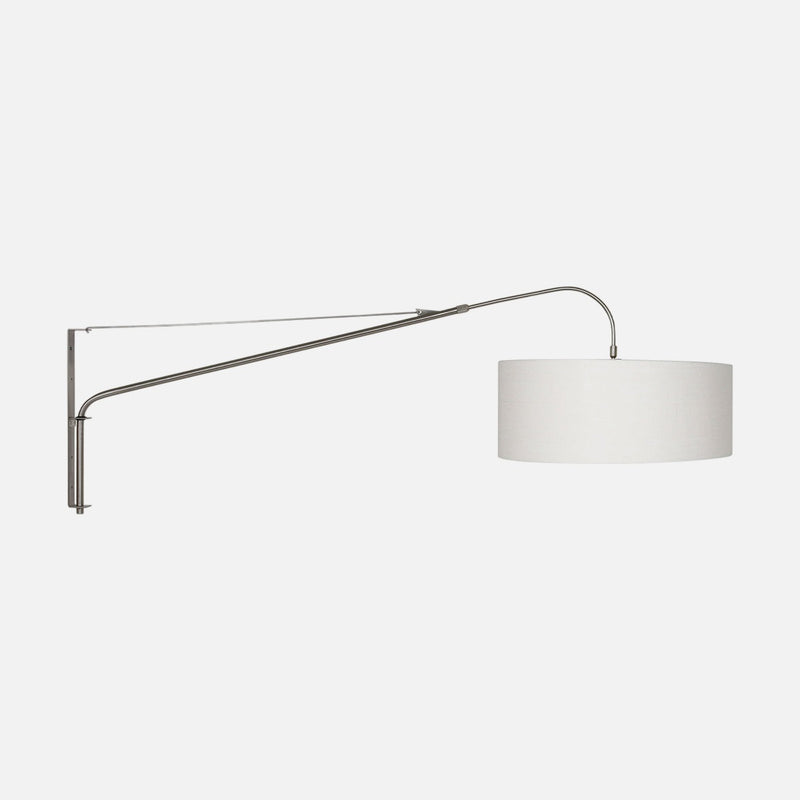 Große bogenförmige Wandleuchte aus Stahl, Lampenschirm aus weißem Leinen Ø50 cm für das Wohnzimmer | Classy