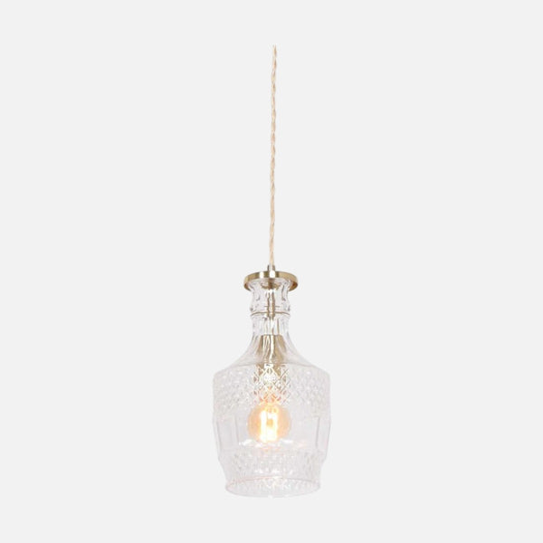 Suspension verre vintage transparent en carafe taillée, E14 laiton | Grazio
