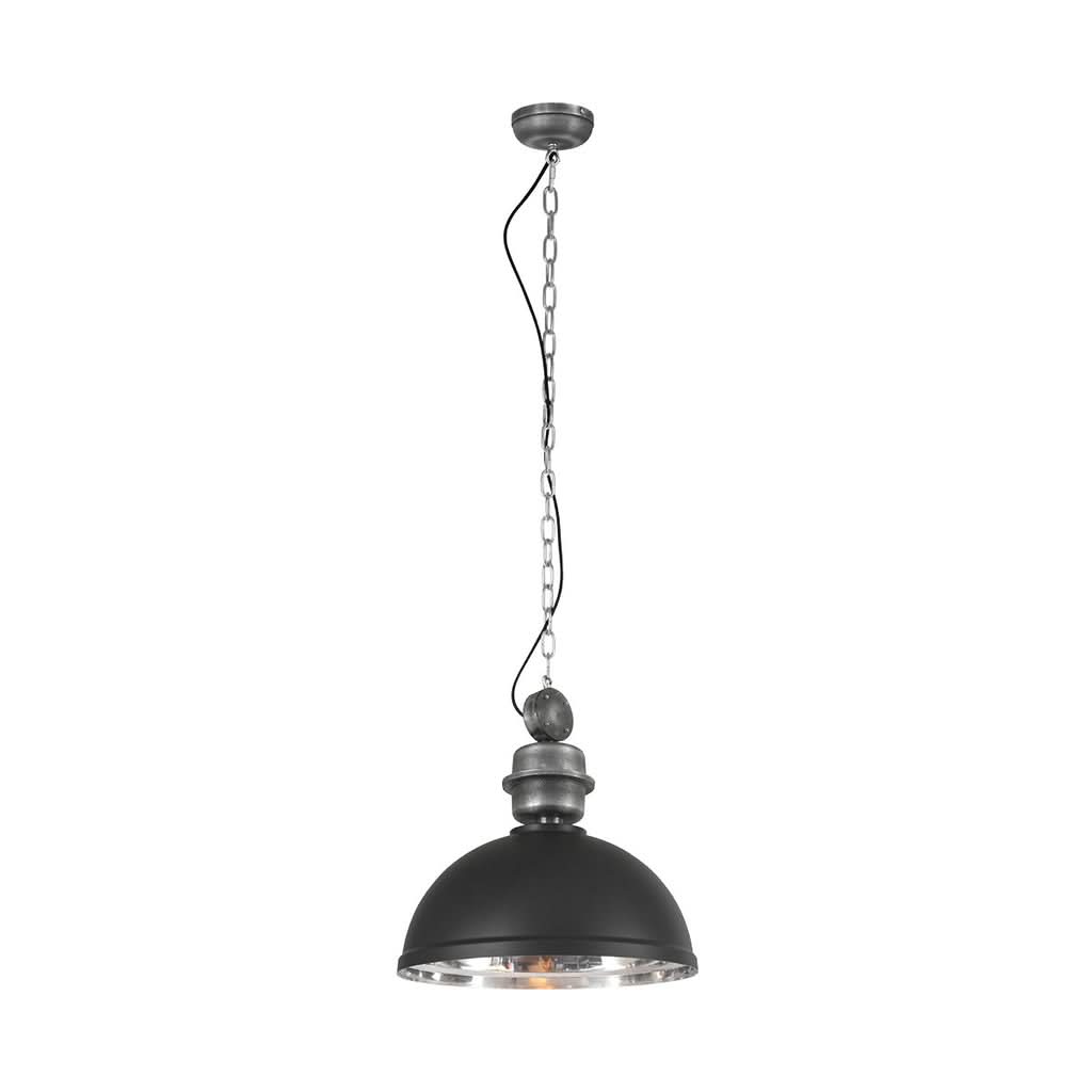 Vue d'ensemble de la suspension suspendue par chaîne et câble électrique noir.