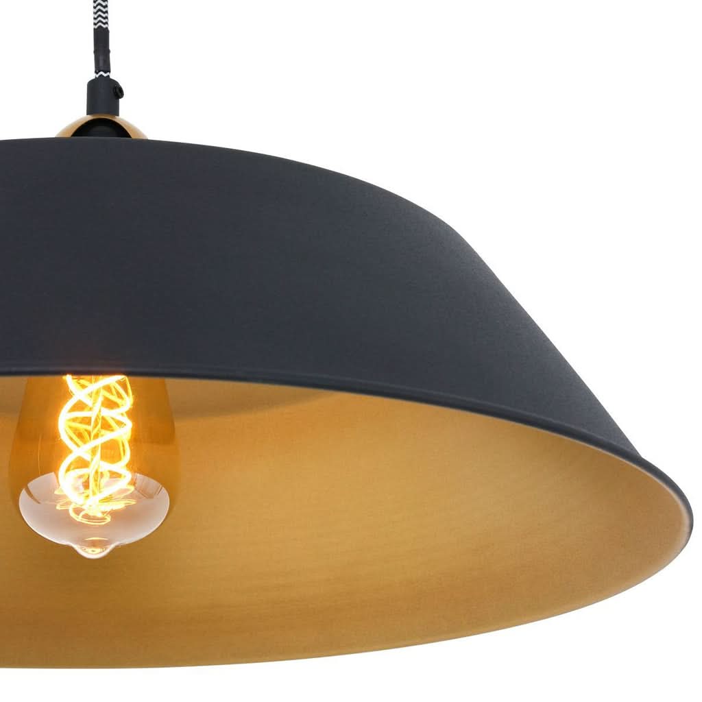 Lustre noir et doré, abat-jour Ø 42 cm à hauteur réglable, salon | Novéa