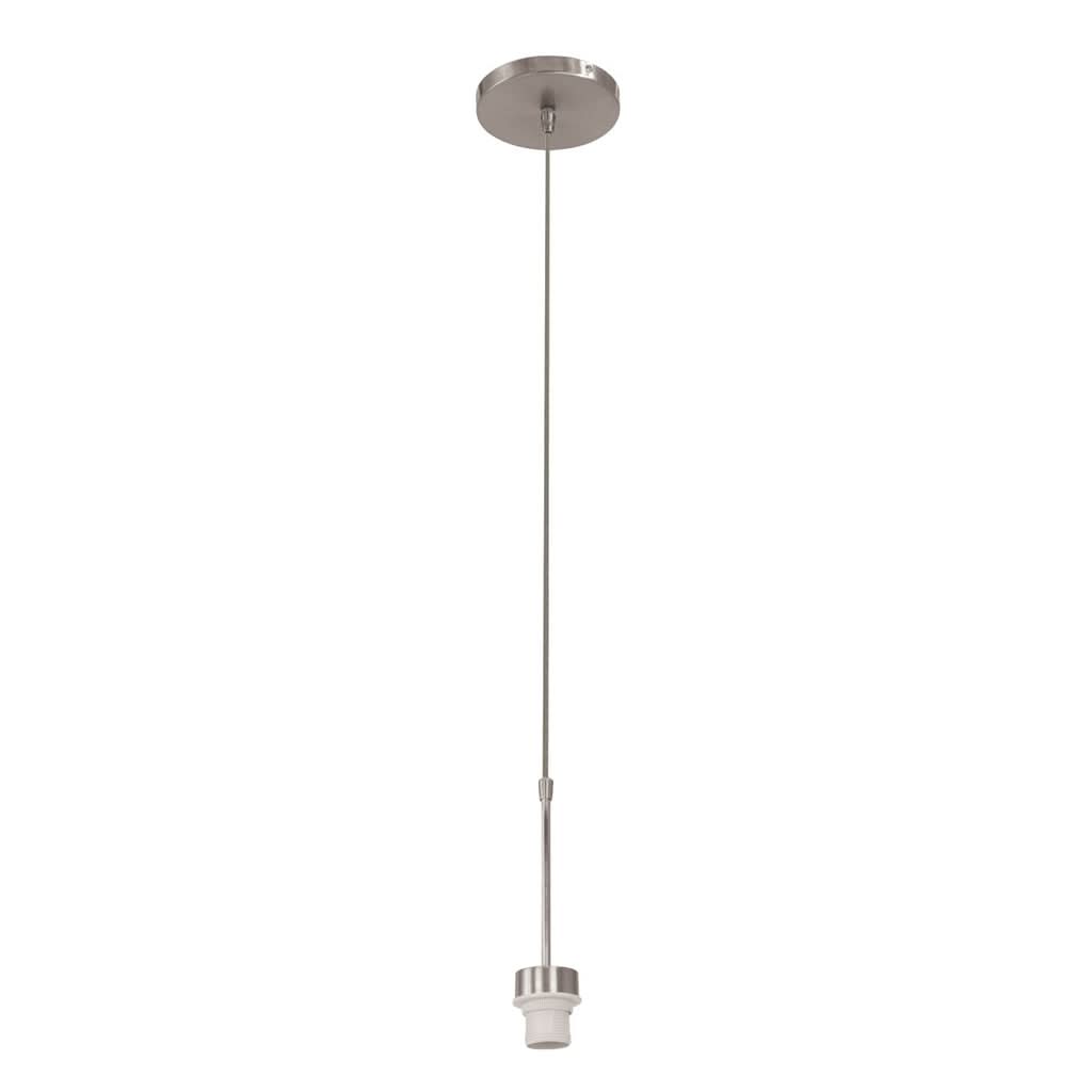 Vue d'ensemble du luminaire suspendu montrant la rosace, le câble et la douille.