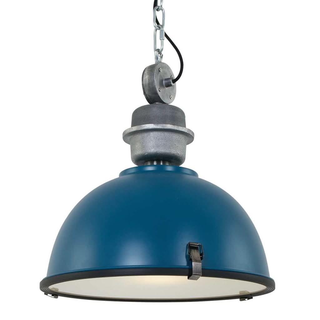 Suspension bleu canard, dôme métal industriel Ø 42 cm à verre | Bikkel
