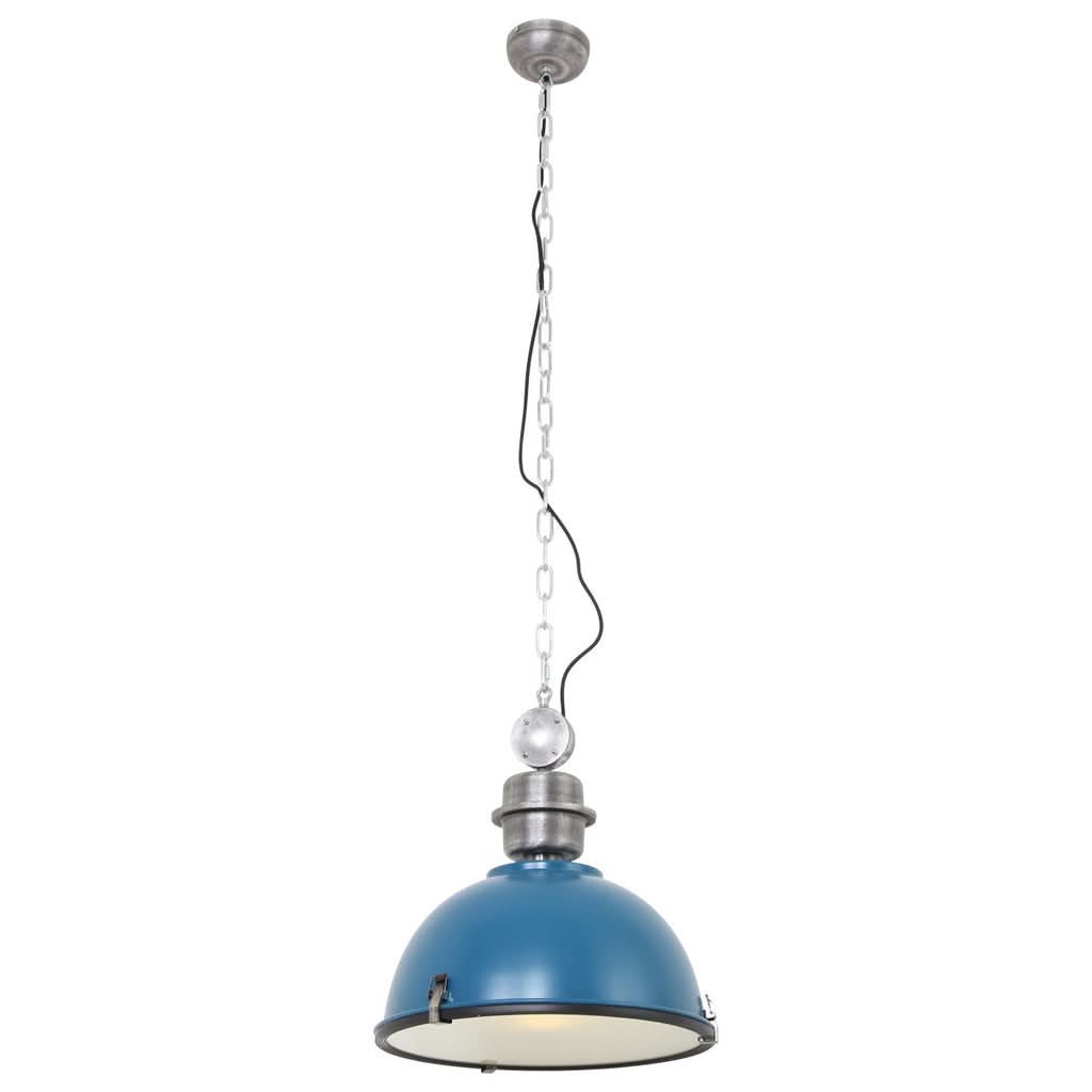 Suspension industrielle bleu canard Bikkel, dôme métal Ø 42 cm à verre, Designix