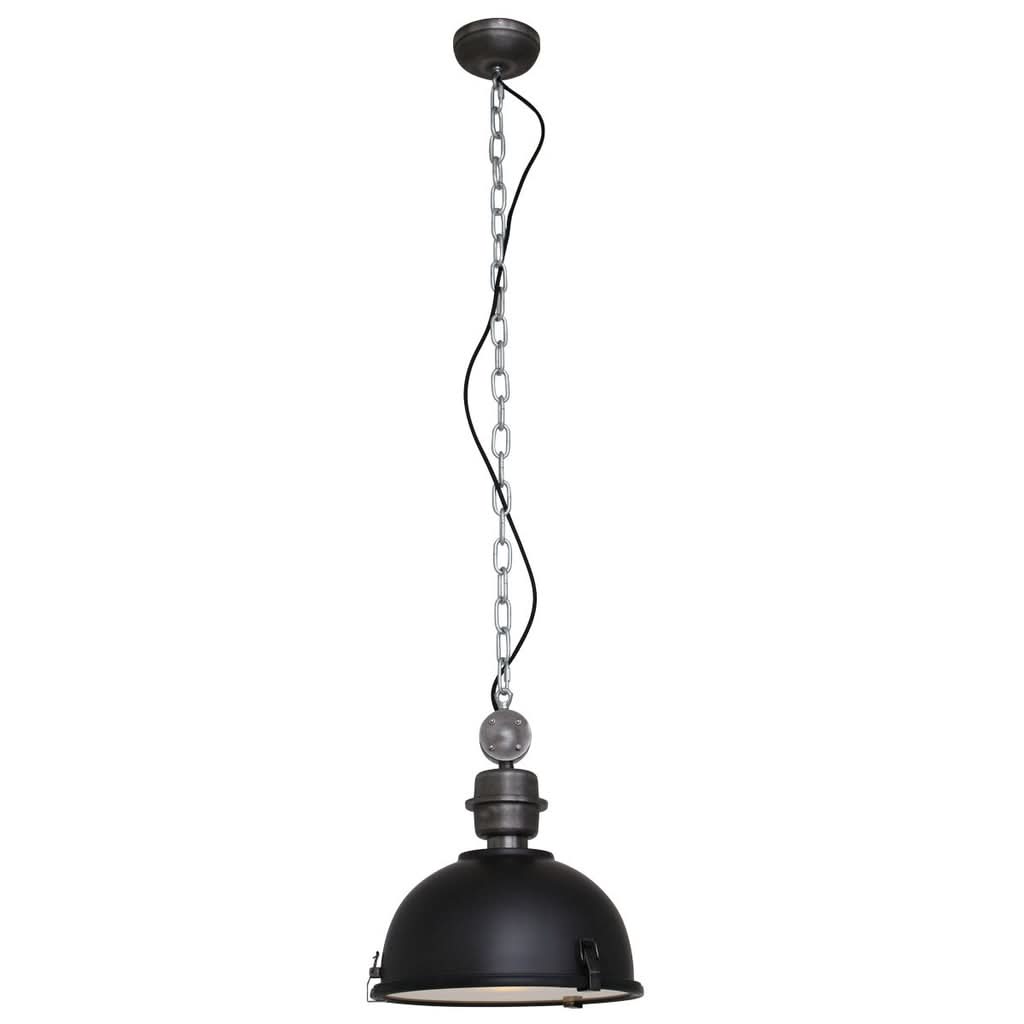 Industrielle Hängelampe, schwarzer Metalldom Ø32 cm mit Glas, Küche | Bikkel