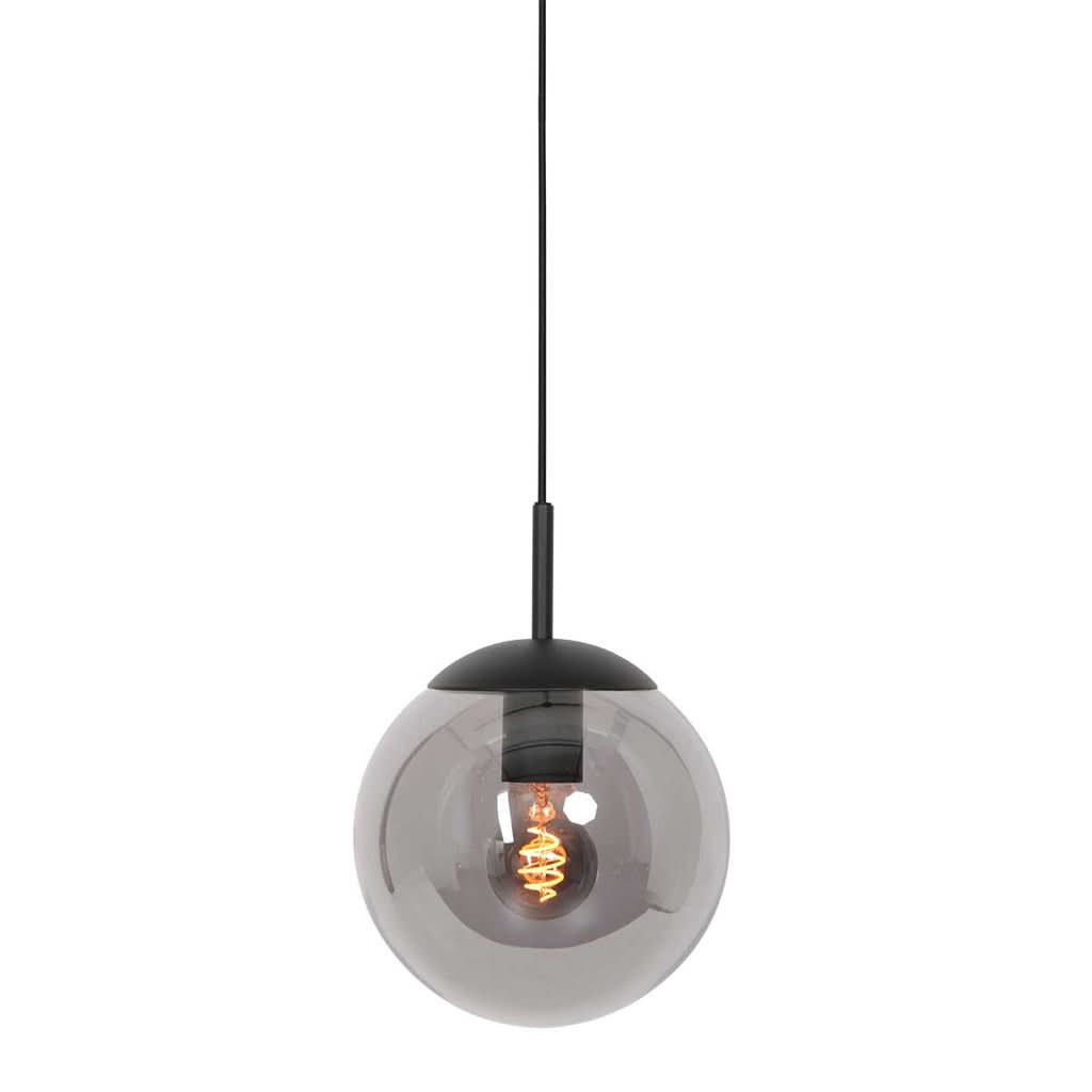 Suspension globe noir, verre fumé Ø 20 cm, couloir et bar | Bollique