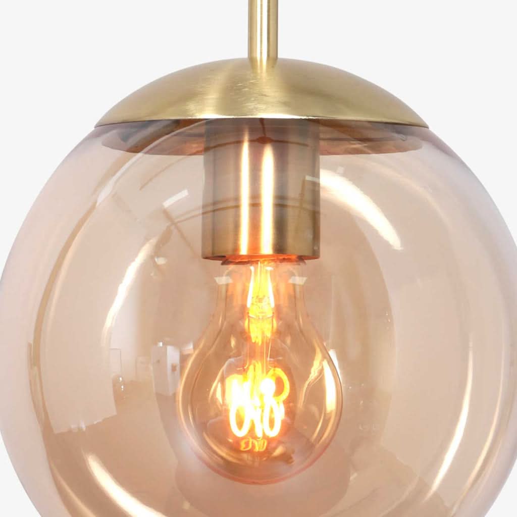 Globe en verre ambré éclairé avec ampoule E27, lumière chaude