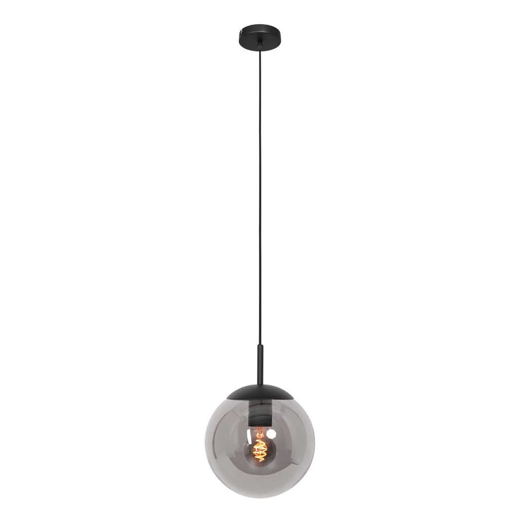 Suspension globe noir en verre fumé Ø 12 cm, hauteur réglable, entrée et bar | Bollique