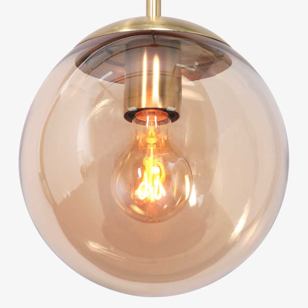 Globe en verre ambré éclairé avec ampoule E27 à filament