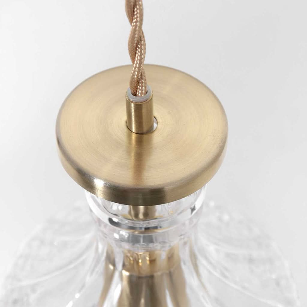 Suspension verre vintage transparent en carafe taillée, monture laiton | Grazio Designix