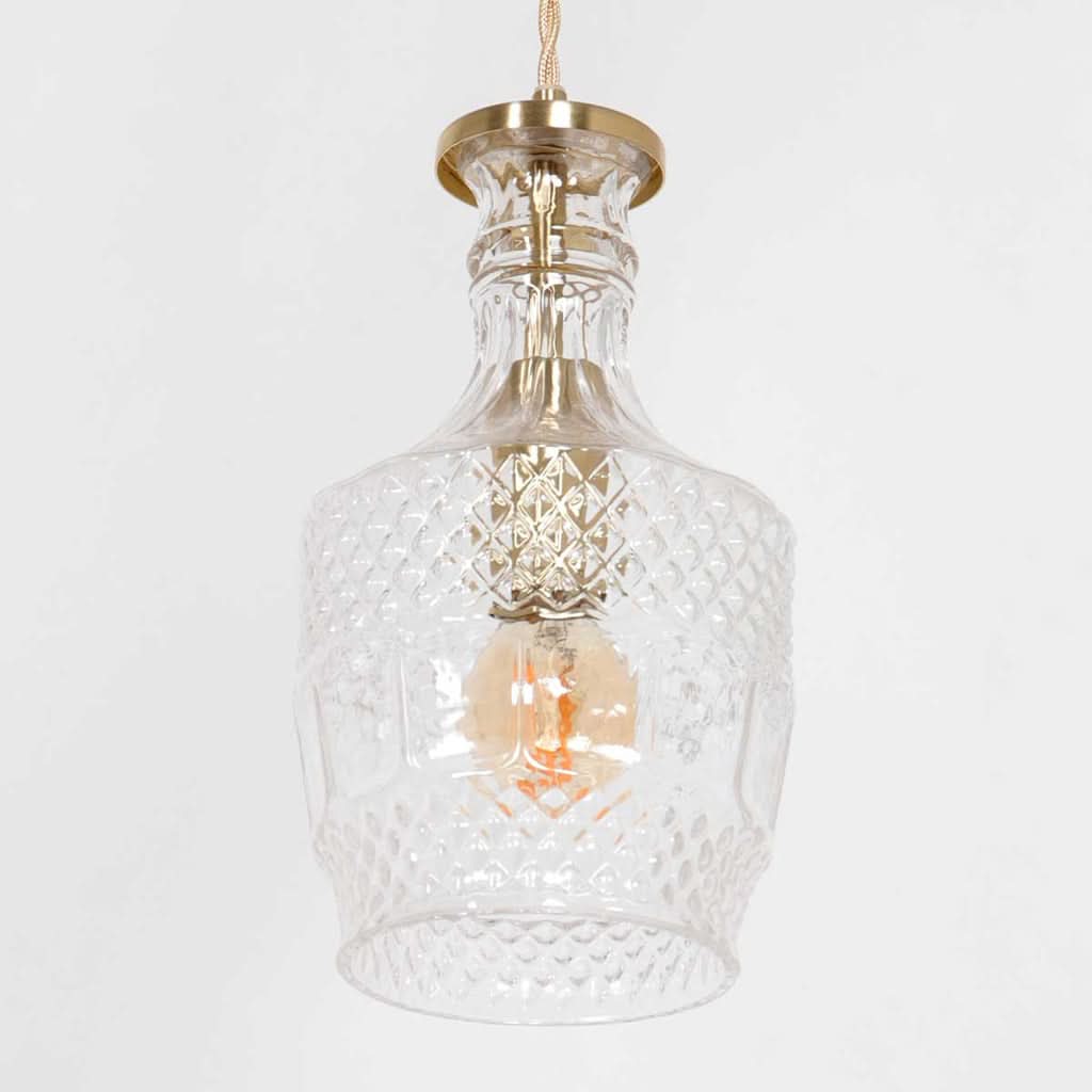 Suspension verre vintage transparent en carafe taillée, monture laiton | Grazio Designix