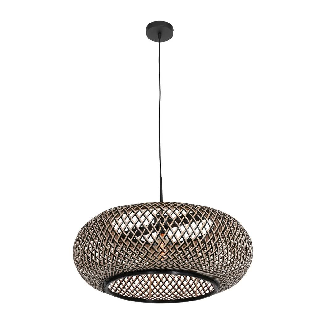 Suspension bambou Maze suspendue, abat-jour ovale noir et bois