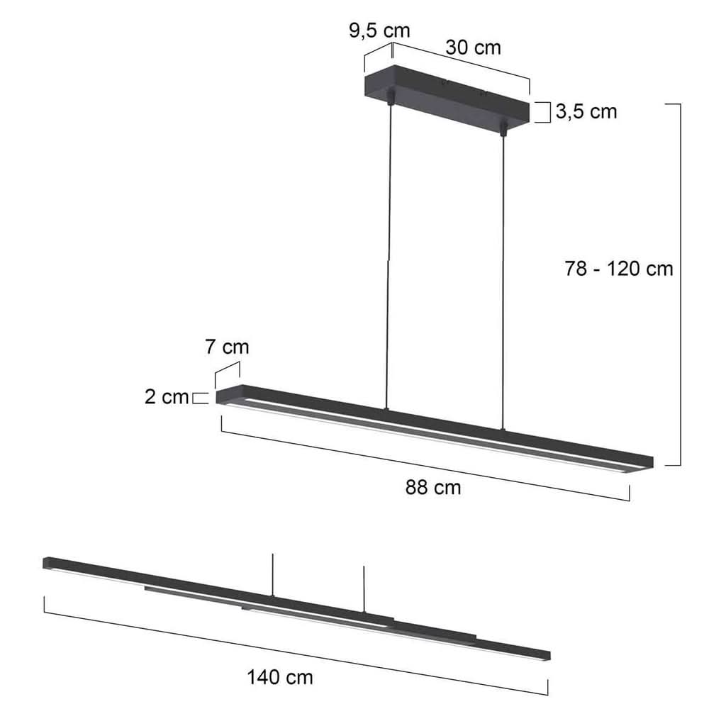 Suspension LED extensible noire, largeur 88-140 cm — vue 8