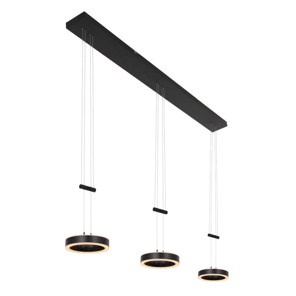 Suspension 3 lumières noire, barre LED 120 cm | Piola
