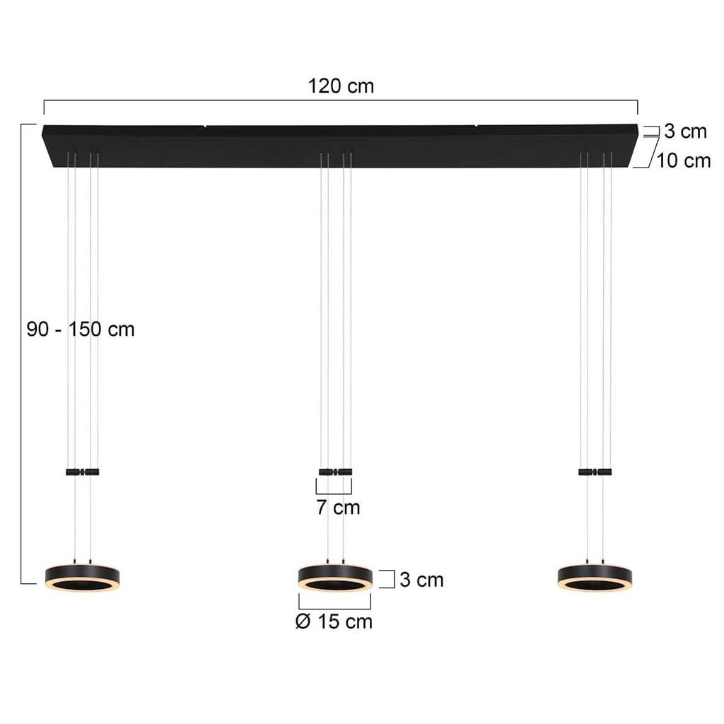 Suspension 3 lumières noire, barre LED 120 cm — vue 7