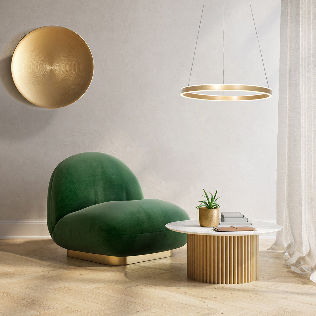 LED-Hängeleuchte goldener Ring mit Dimmer, Esszimmer | Ringlux