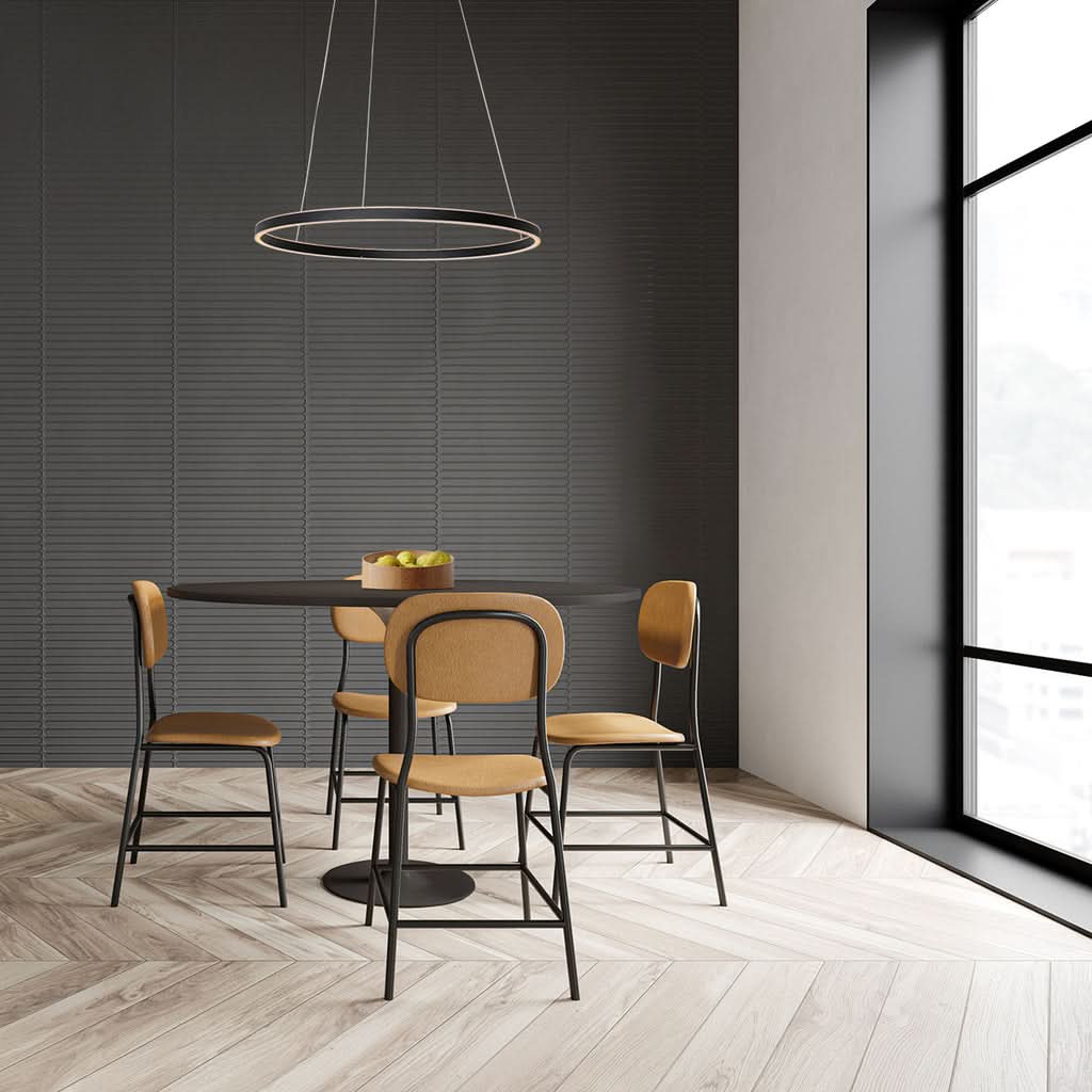 Lustre rond noir LED à variateur, salon et salle à manger | Ringlux Noir