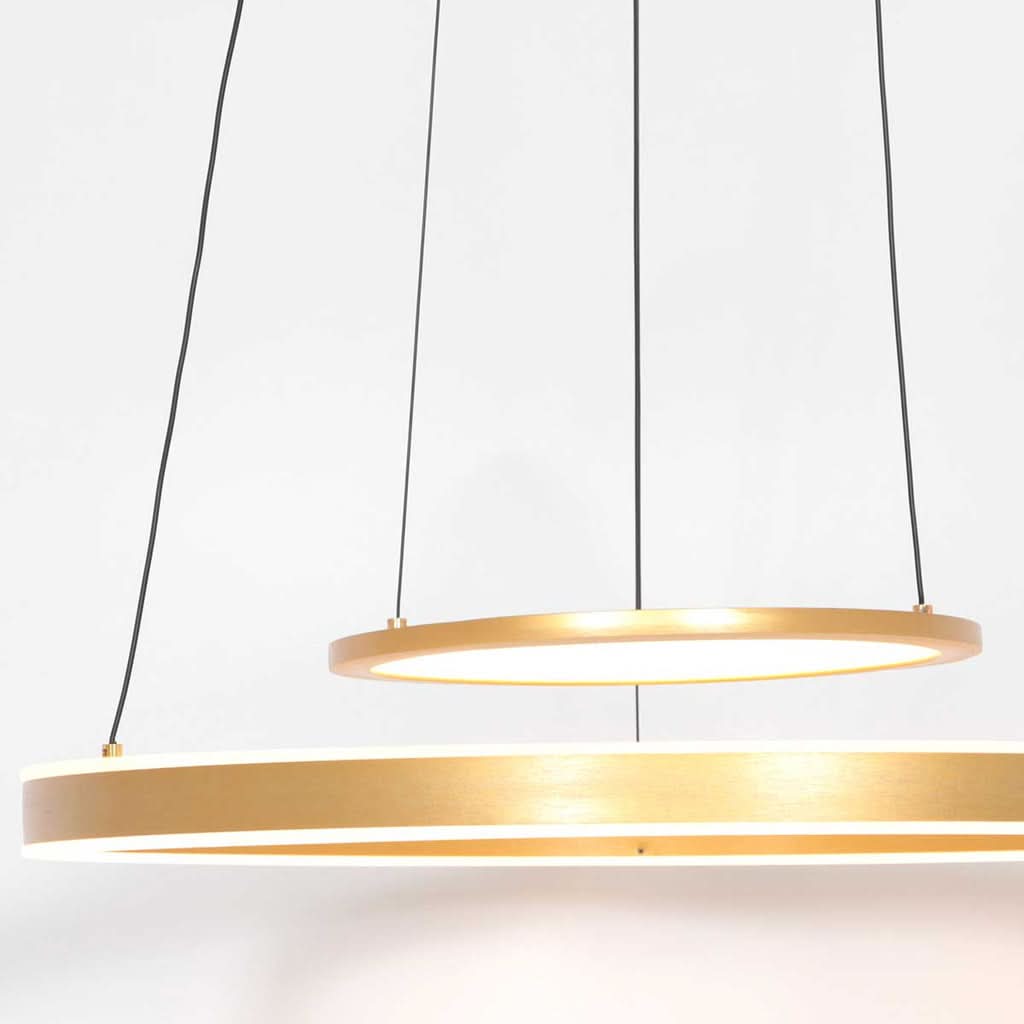 Lustre circulaire LED doré Ringlux, anneau or brossé allumé