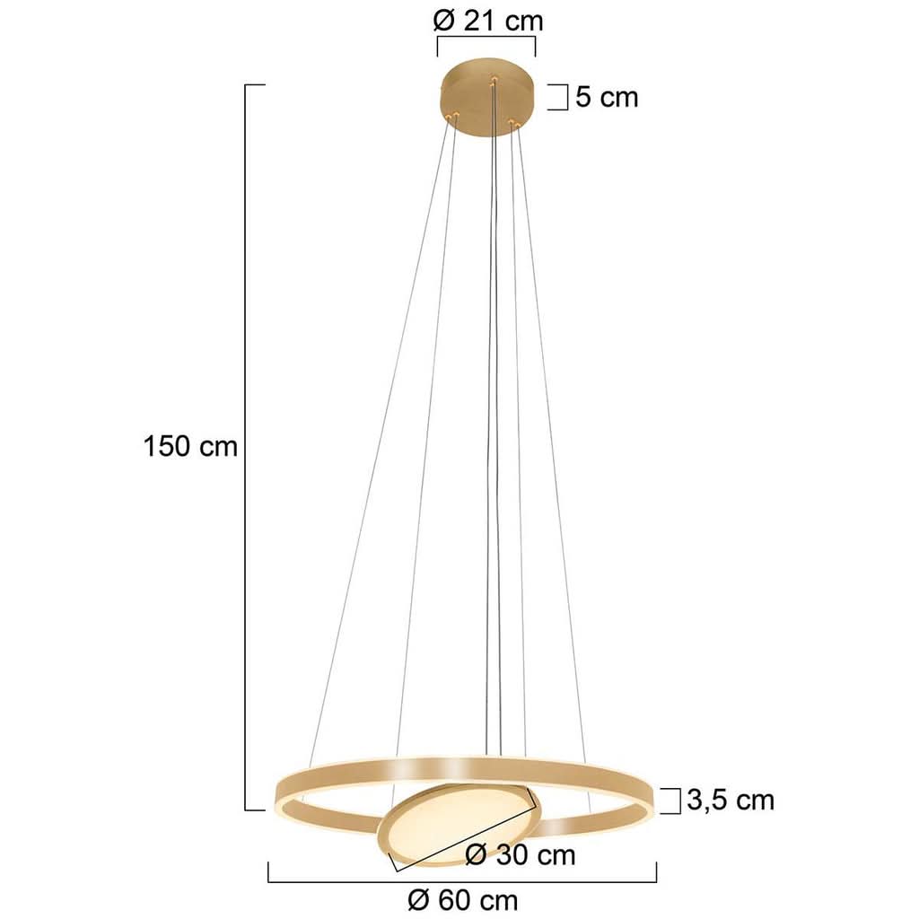 Schéma des dimensions du lustre Ringlux : Ø 60 cm, câble 150 cm, rosace Ø 21 cm