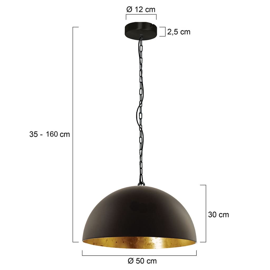Schéma coté : diamètre 50 cm, hauteur 30 cm, chaîne réglable