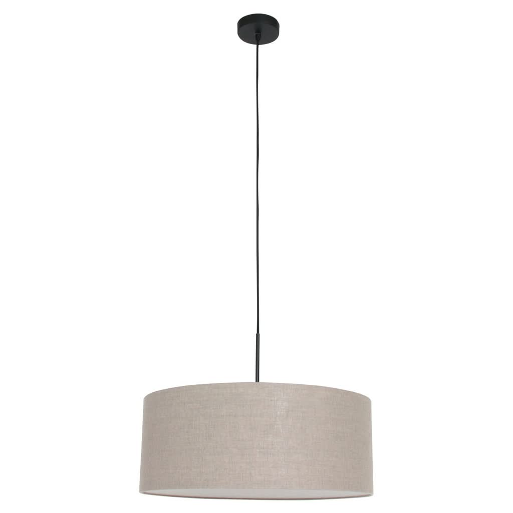 Suspension lin gris, abat-jour tambour Ø 50 cm sur monture noire, salle à manger | Sparkled Light