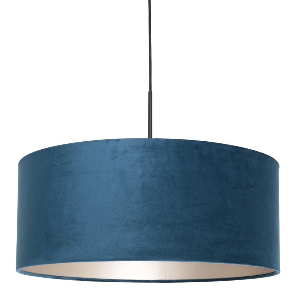 Suspension velours bleu, abat-jour tambour intérieur argent Ø50 | Loomis