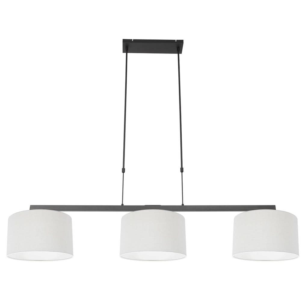 Suspension 3 lumières lin blanc, barre noire 140 cm — vue 2