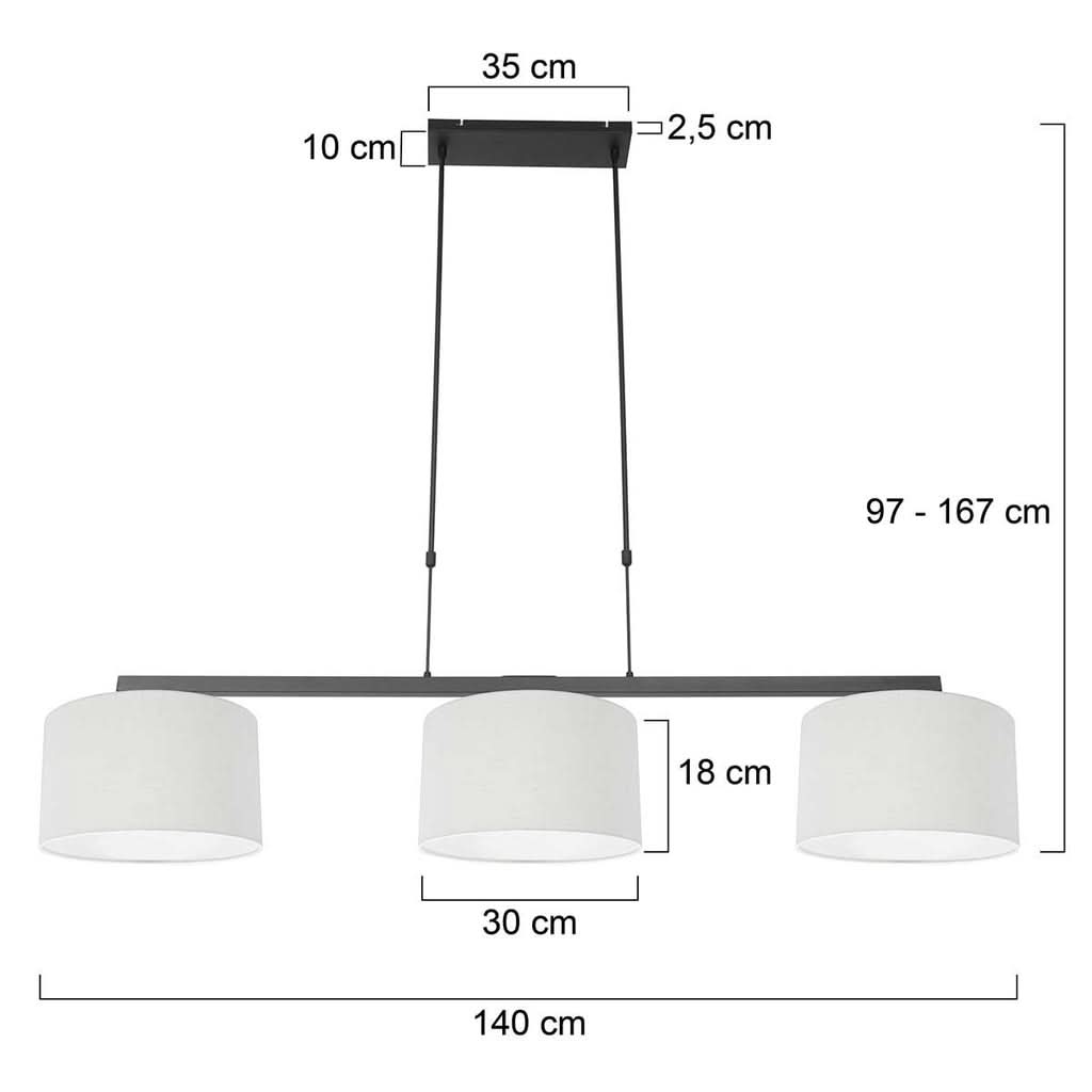 Suspension 3 lumières lin blanc, barre noire 140 cm — vue 7