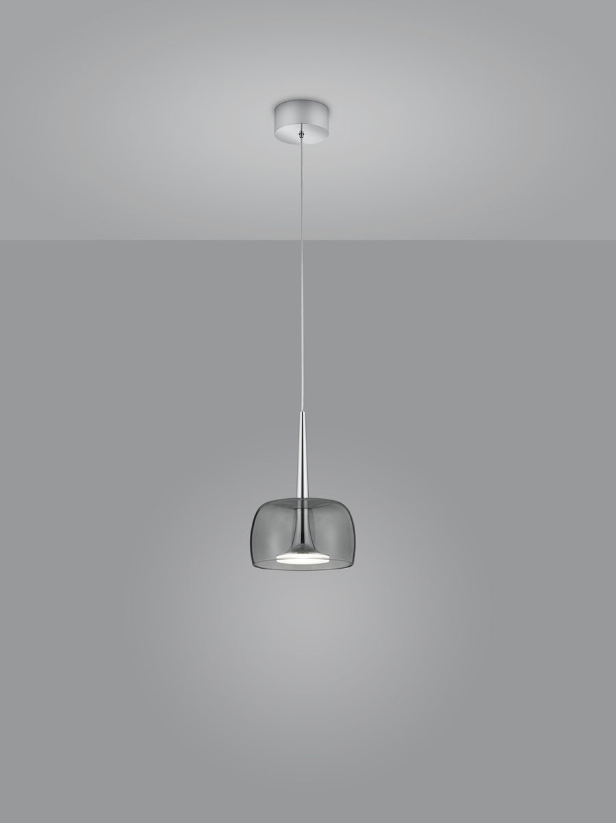 Version à abat-jour en verre fumé gris, éclairage LED vers le bas