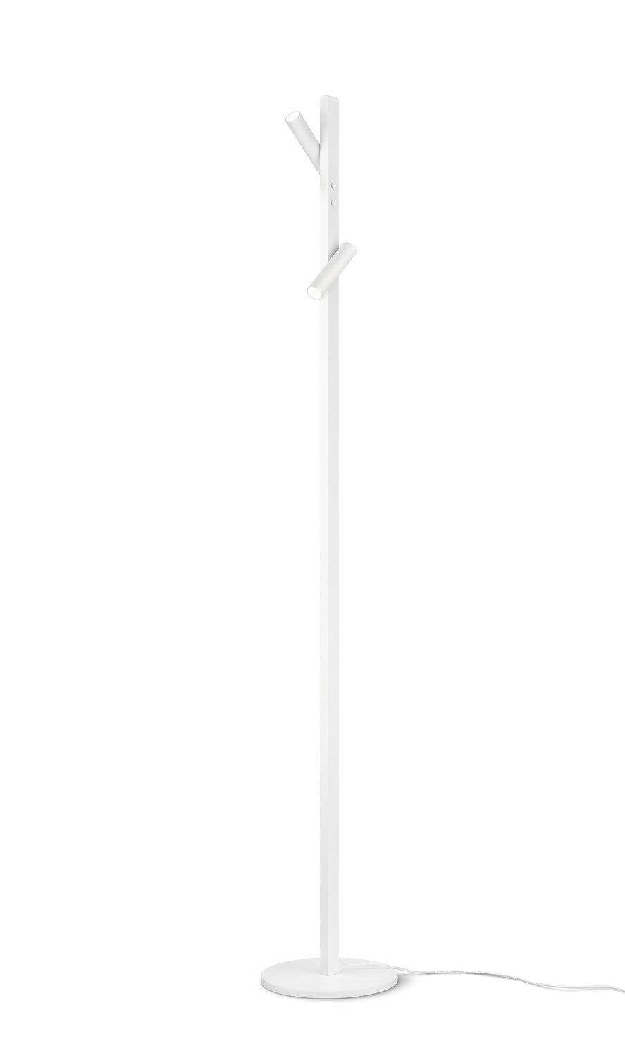 Autre vue du lampadaire blanc de trois quarts, mettant en valeur la base