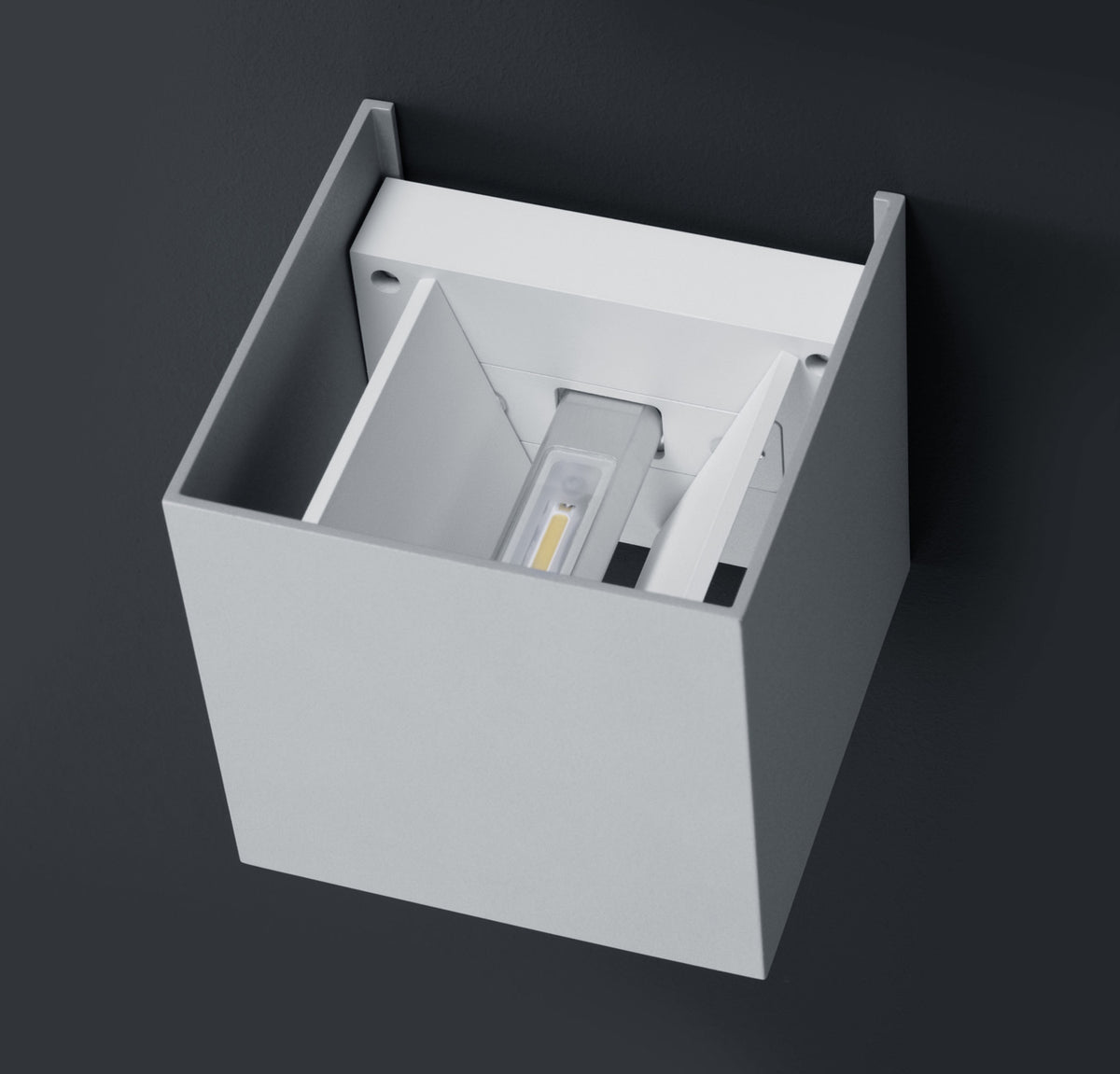 Vue technique montrant le module LED et l'intérieur du boîtier de l'applique