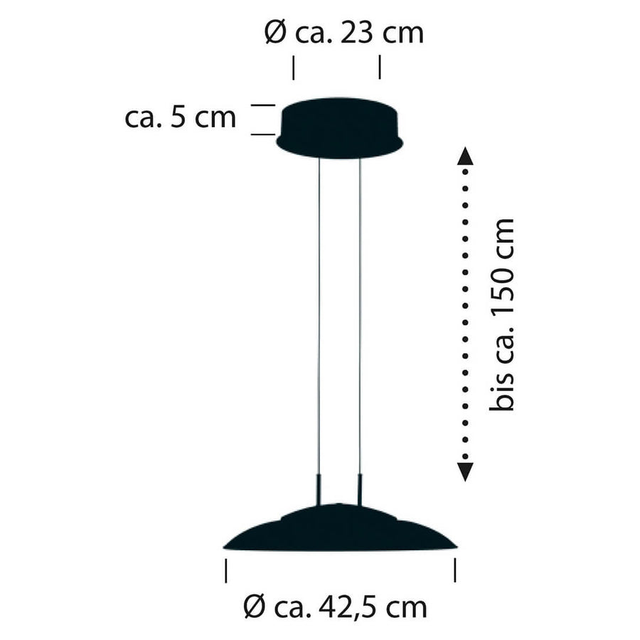 Schéma technique avec diamètre et hauteur de la suspension