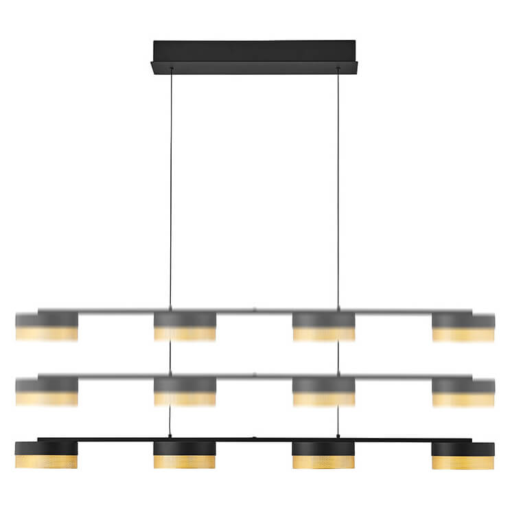 Suspension composée de trois lignes horizontales avec quatre abat-jours chacune.