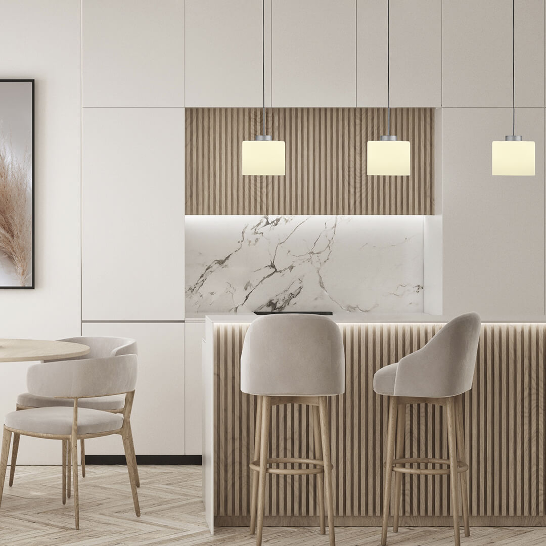 Suspension Abby aluminium et opale, verre, L 110 cm