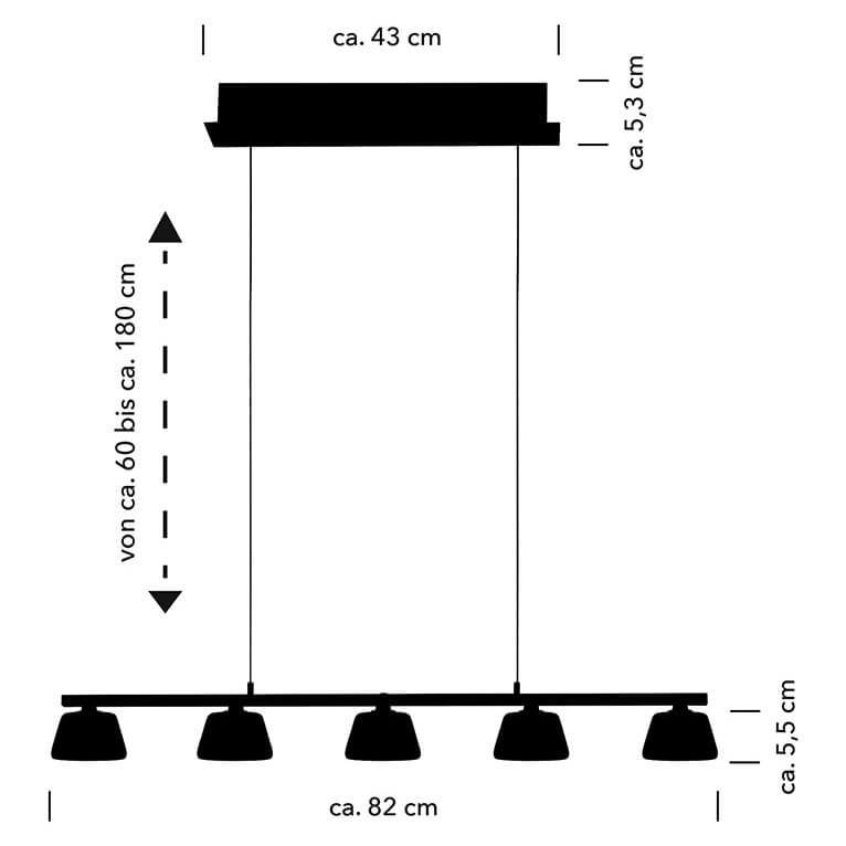 Schéma coté : largeur 82 cm, hauteur réglable de 60 à 180 cm