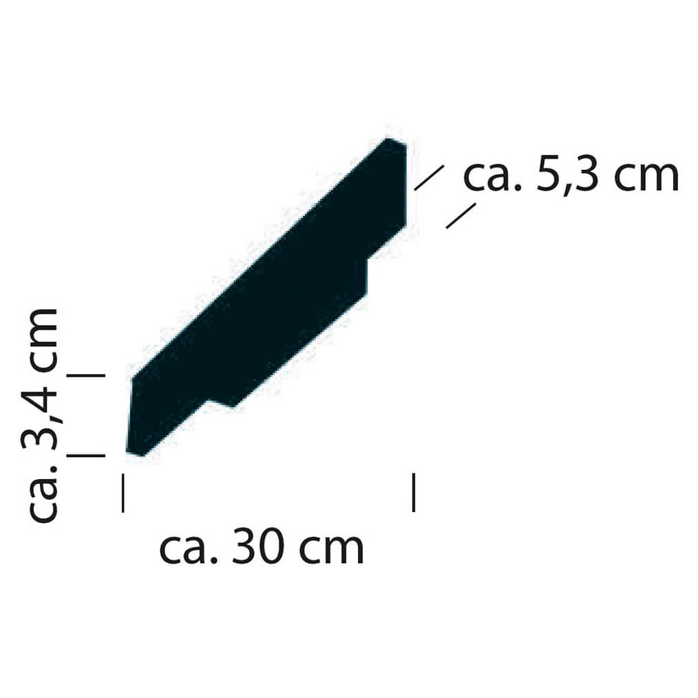 Schéma coté du profil : 30 cm de large, 5,3 cm de haut