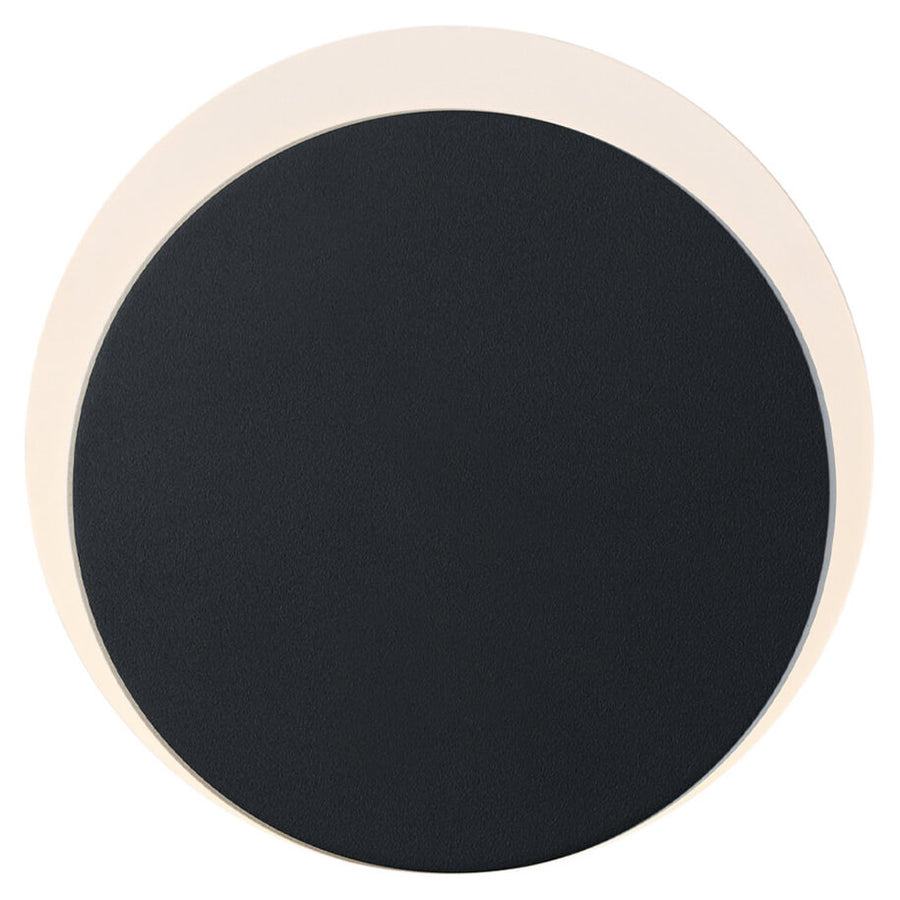 Vue de face de l'applique murale ronde noire avec large liseré ivoire lumineux