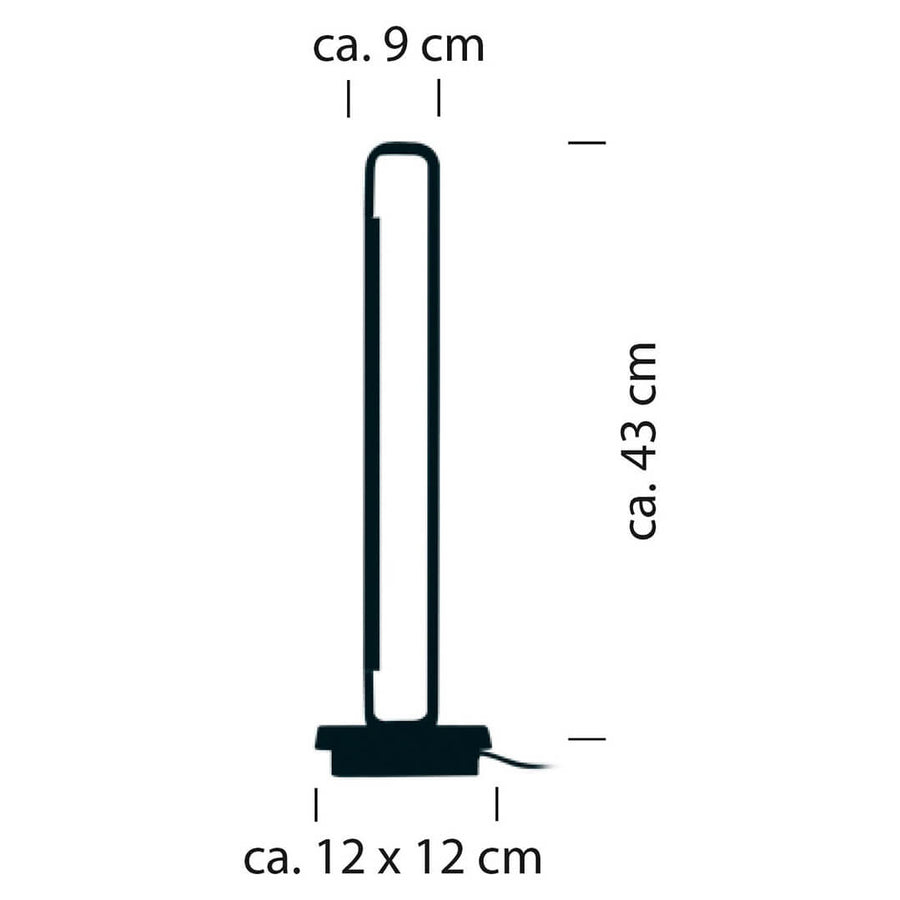Schéma coté indiquant une hauteur de 43 cm et une base de 12 cm