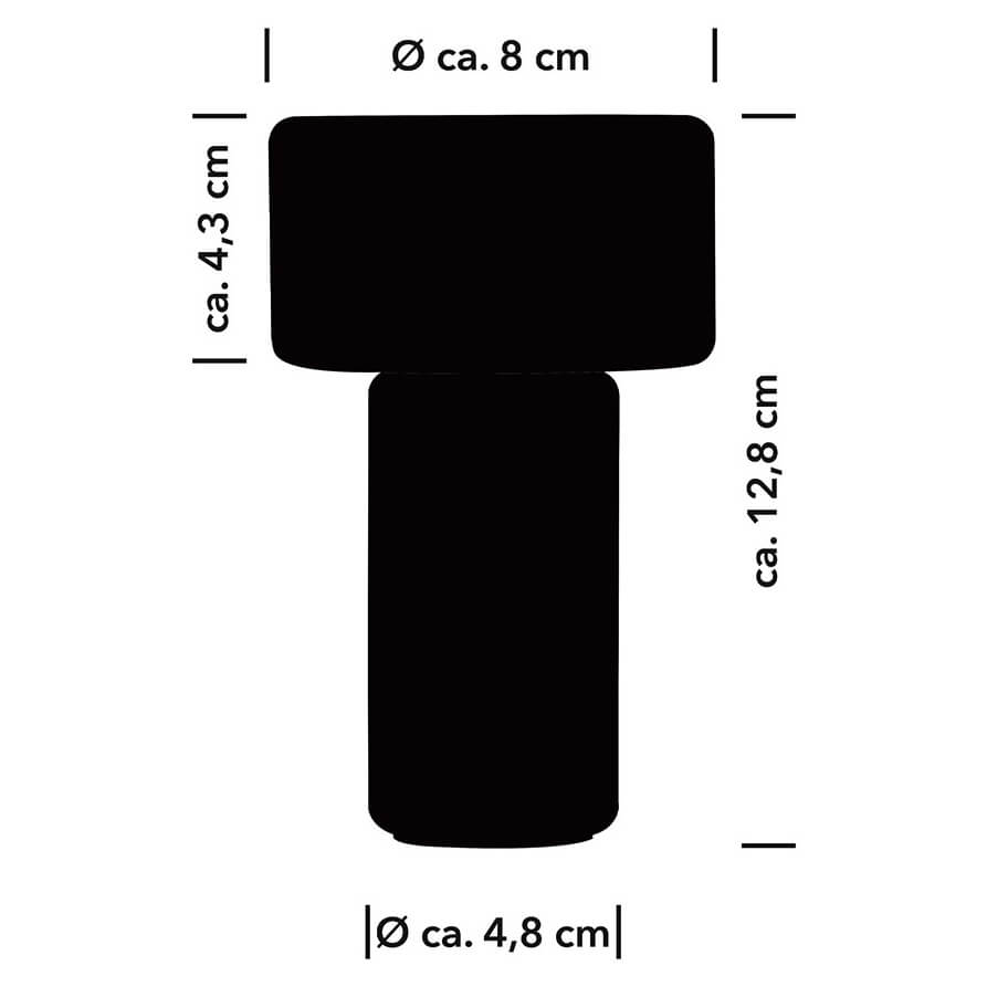 Schéma de dimensions de la lampe avec hauteur et diamètres indiqués