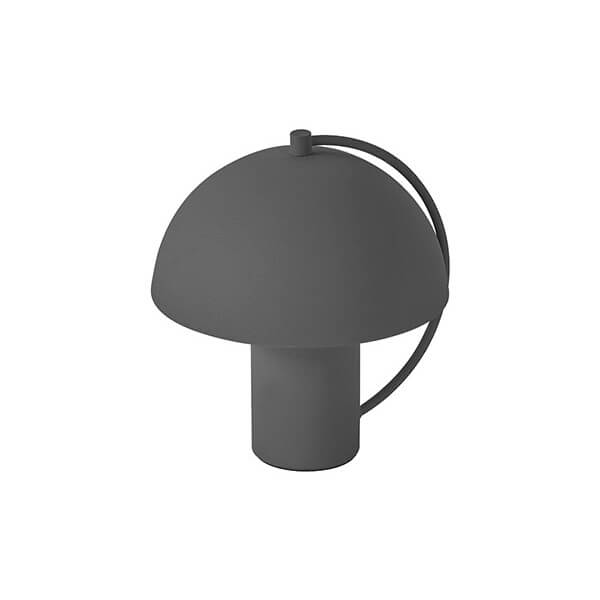 Vue en perspective de la lampe à poser noire, abat-jour bombé et pied cylindrique.
