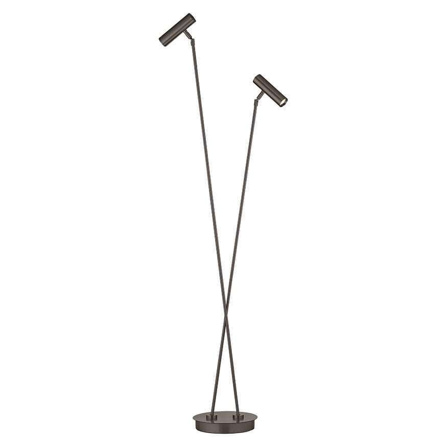 Lampadaire double spot orientable en métal bronze présenté sur fond blanc