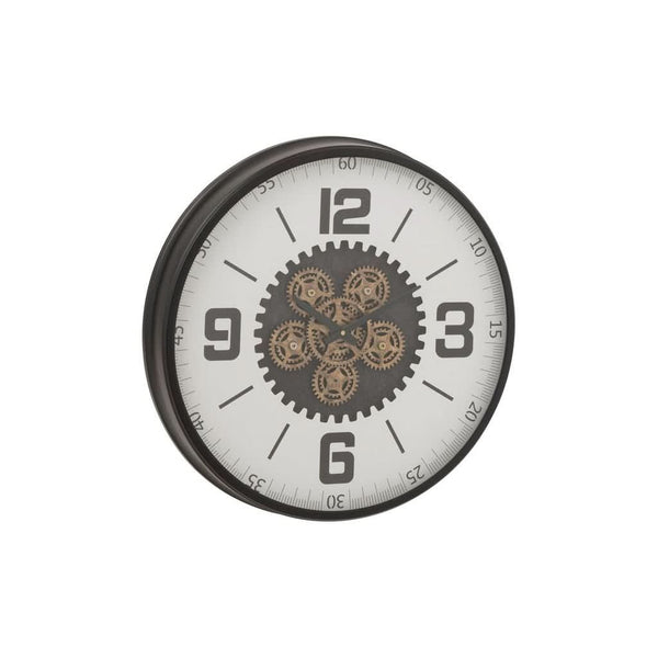 Uhr Zahnräder MDF Schwarz/Weiß