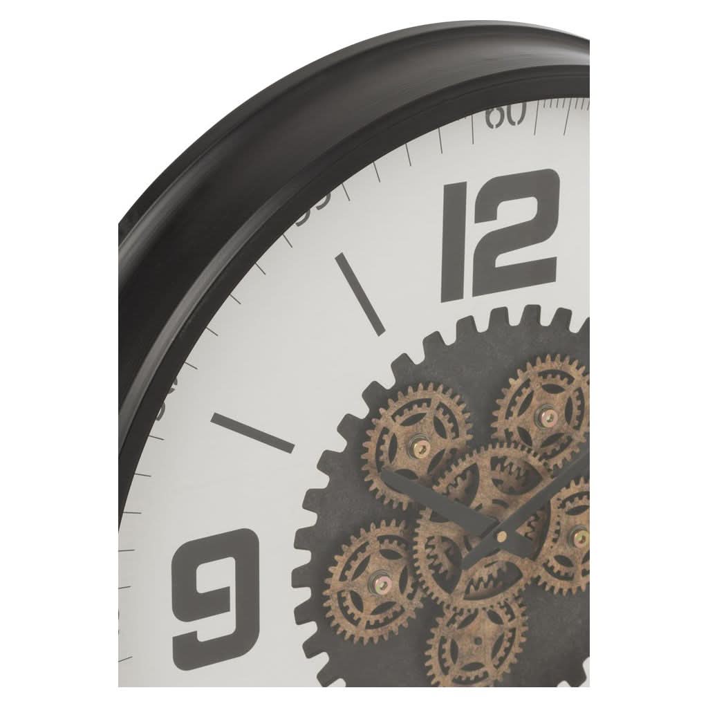 Uhr Zahnräder MDF Schwarz/Weiß